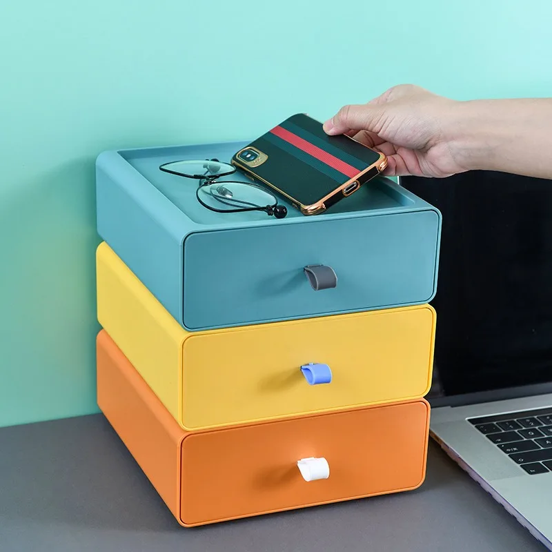 

Colorful Desktop Stackable Organizer Drawer Office Accessories Storage Box Makeup Plastic Storage Container Bathroom Storage
