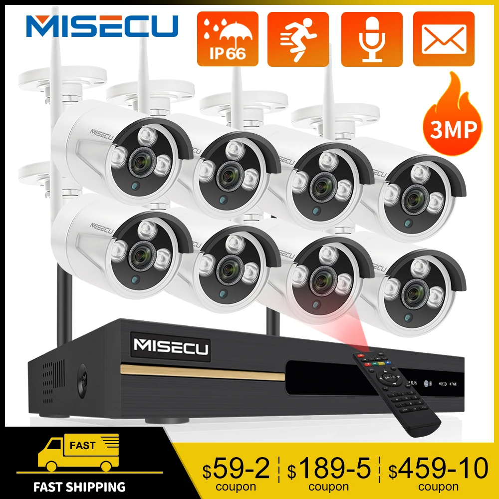 

MISECU H.265 HD 3MP Wifi Camera Security System Outdoor Wireless IP Camera Kit Waterproof Audio Record Human Detected CCTV Video