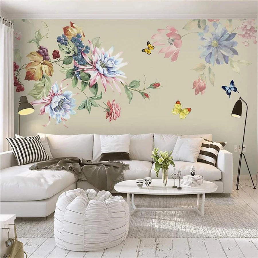 

Drop Shipping Custom Wallpaper Mural Minimalist Hand-painted Oil Painting Floral European-style Decoration Painting 3d Wallpaper