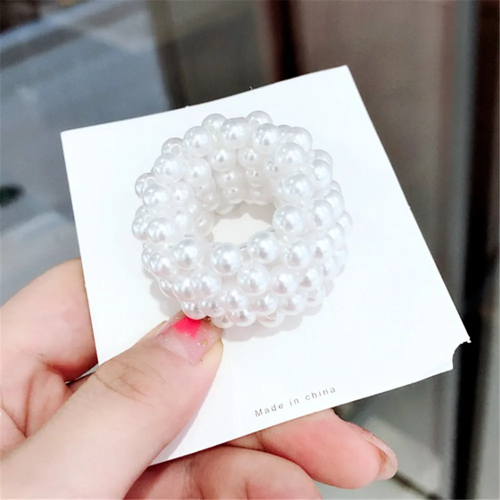 Жемчужные бусы Scrunchies модная эластичная, для волос веревки для женщин хвост держатели резины