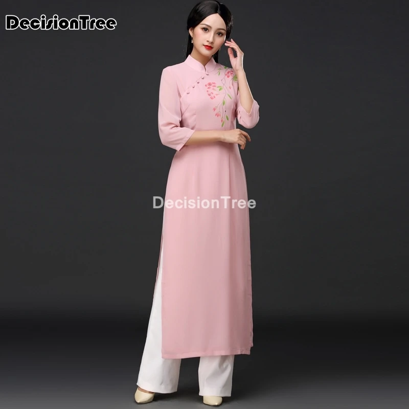 Традиционное китайское платье 2021 Вьетнам аозай Ципао платья из хлопка и льна
