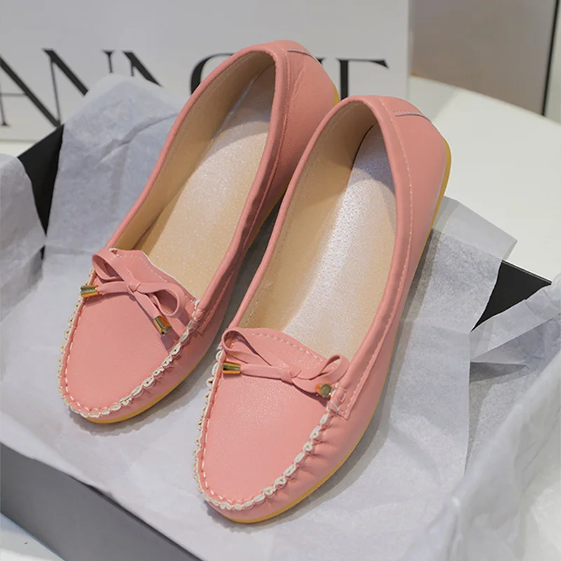 

Women Slip-On Flat Shoes PU Ladies Casual Bow Loafers Fashion Women's Suede Loafers Ballet Shallow Female Footwear