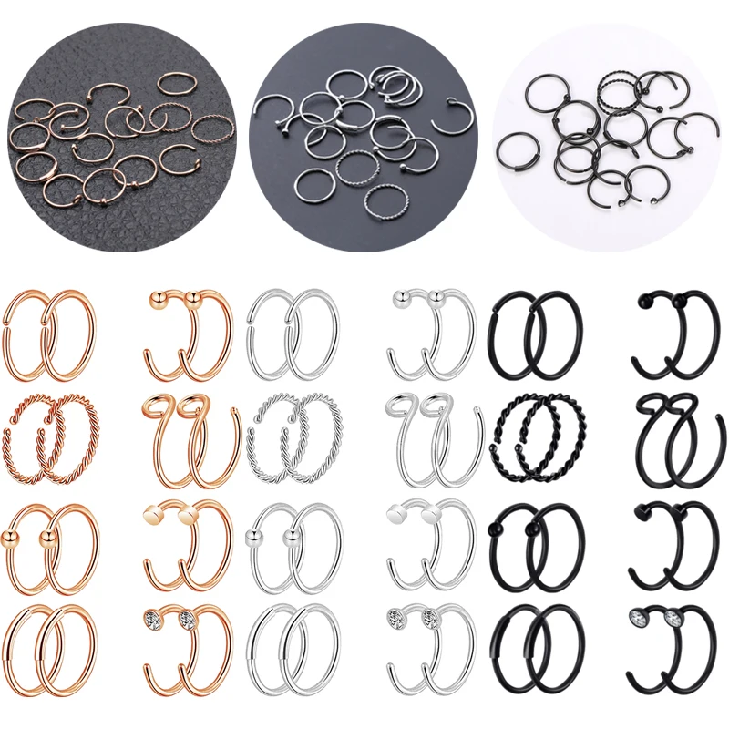 

AOEDEJ 20G Rose Gold Color Septum Ring Stainless Steel Hoop Nose Ring Circle Helix Earring Nostril Piercing Ring Round Earring