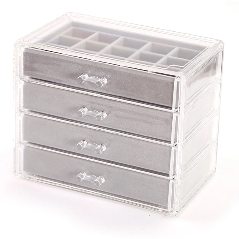 

Velvet Jewelry Organizer For Earring Bangle Bracelet Necklace Rings Clear Acrylic Jewelry Display Case-ABUX