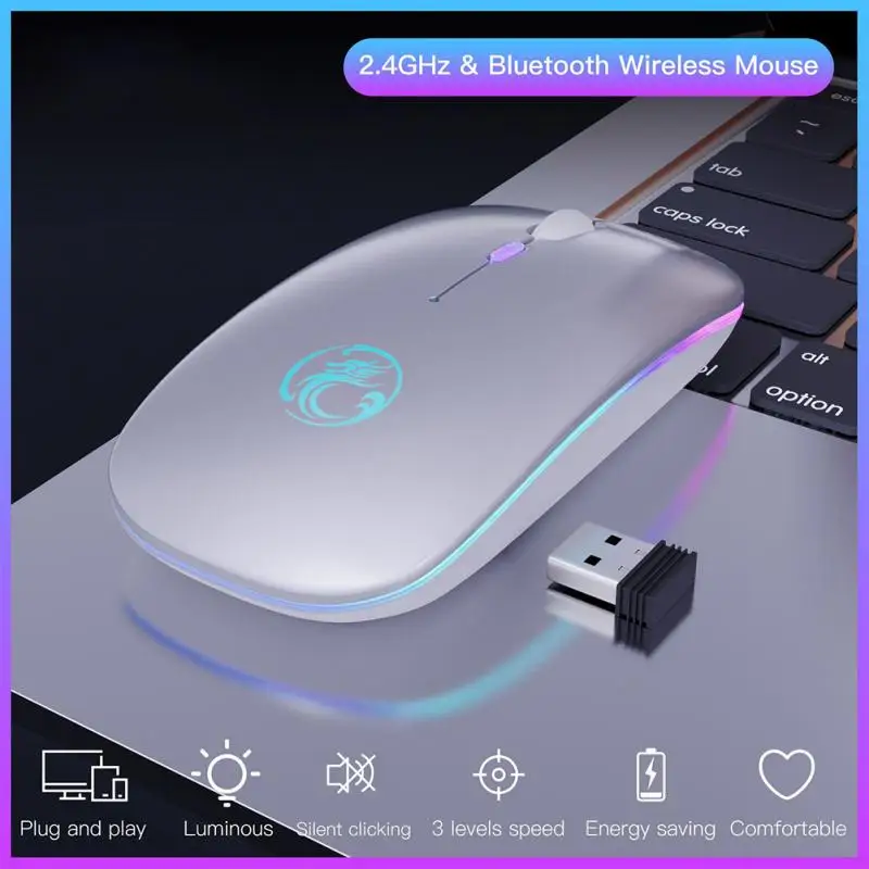 2 4 GHZ Беспроводная Bluetooth мышь RGB оптическая компьютерная Бесшумная перезаряжаемая