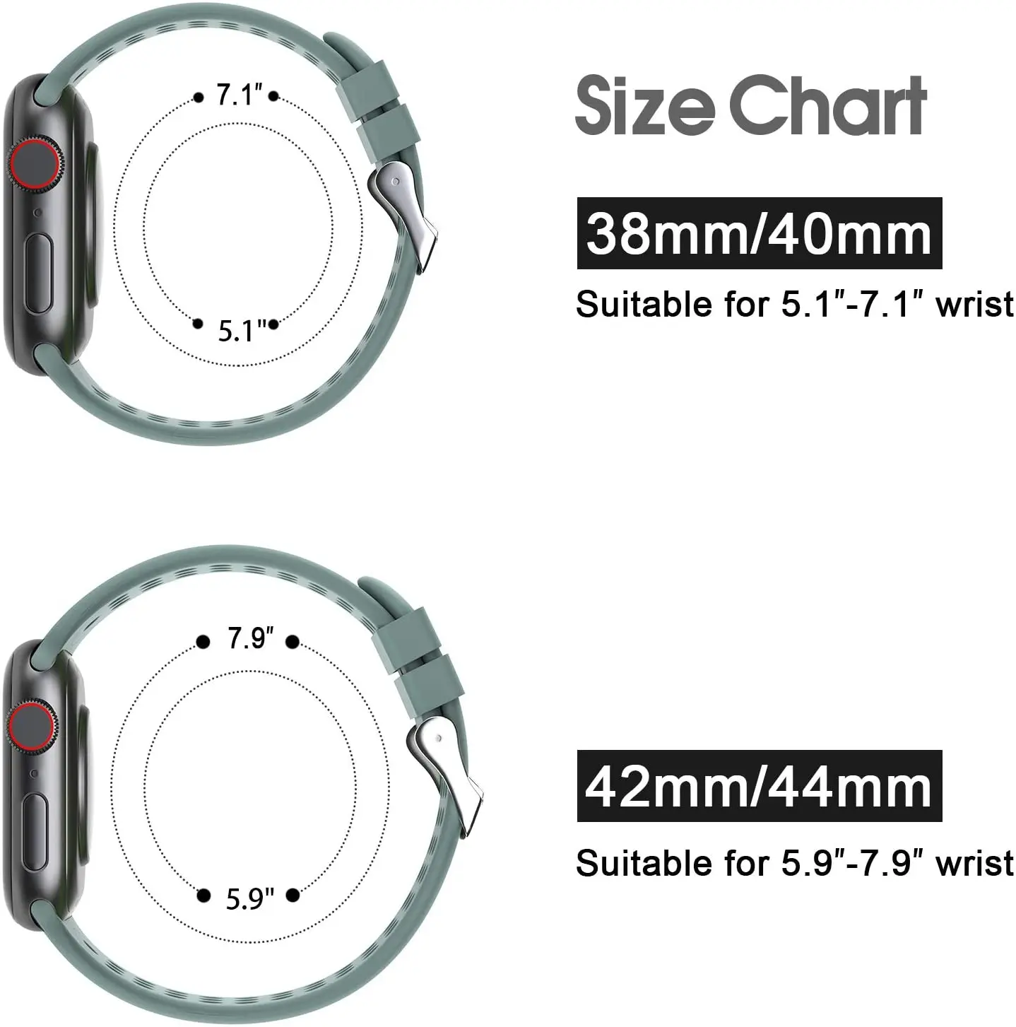 

Sport Silicone Bands for Apple Watch Band 40mm 42mm 44mm Soft Replacement Wristbands Straps for iWatch Series 3/4/5/6 Women Men