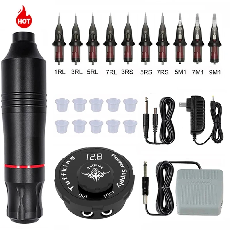 

Professional Tattoo Machine Kit Rotary Pen Tattoo Machine Set with Cartridges Needles Permanent Makeup Machine Tattoo Supplies