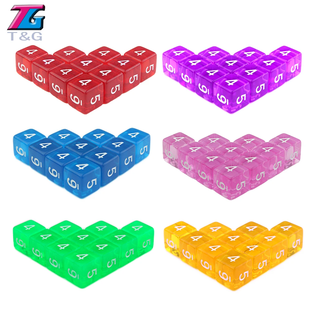 Кости Кристалл 10 шт./лот 16 мм 6 видов цветов прозрачные цветные цифровые d6 кости с