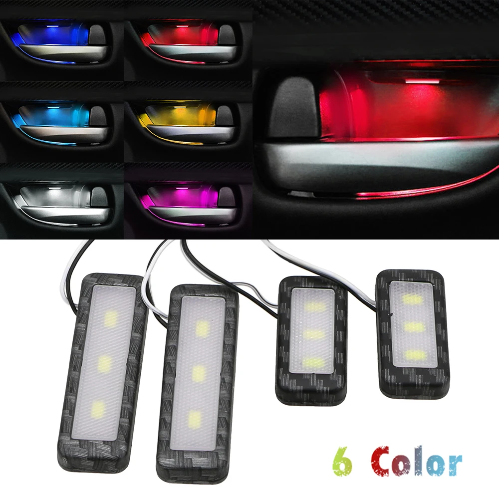 

4pcs New Car Decorative Lights Armrest Light DC 12V Car Interior Light LED Atmosphere Light 6 Colors