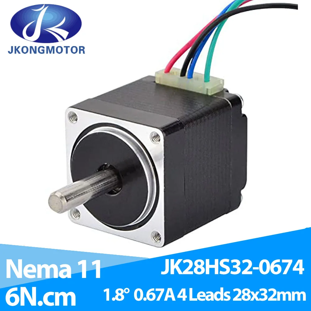 Jkongmotor Nema11 шаговый двигатель 28 гибридный 2 фазы 4 привести 1 8 град 0.67A 6Ncm/8 5 унций 28x