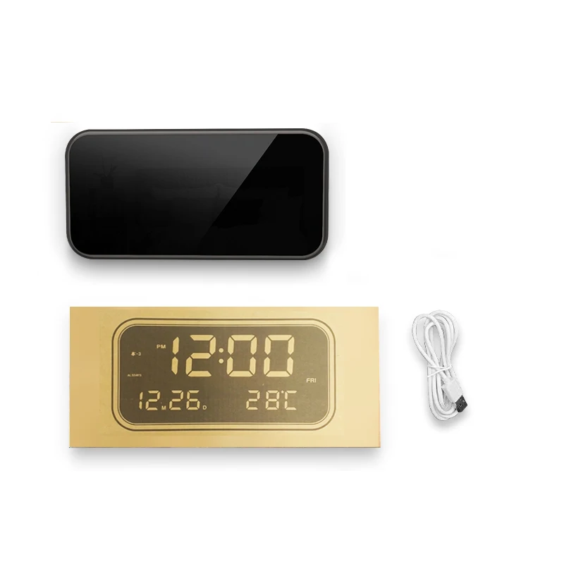 

USB LED Music Alarm Clock Mirrow Effect Sound Brightness Control Snooze Function Time Thermometer Temperature LED Display