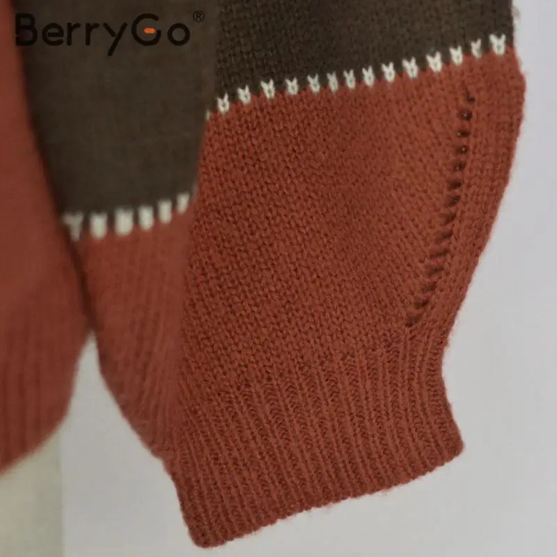 BerryGo Fashion color block pullovers women Autumn winter loose female jumpers sweater Casual ladies knitted tops | Женская одежда