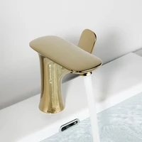 brushed gold bathroom basin faucet solid brass hot cold mixer tap deck mounted sink faucets