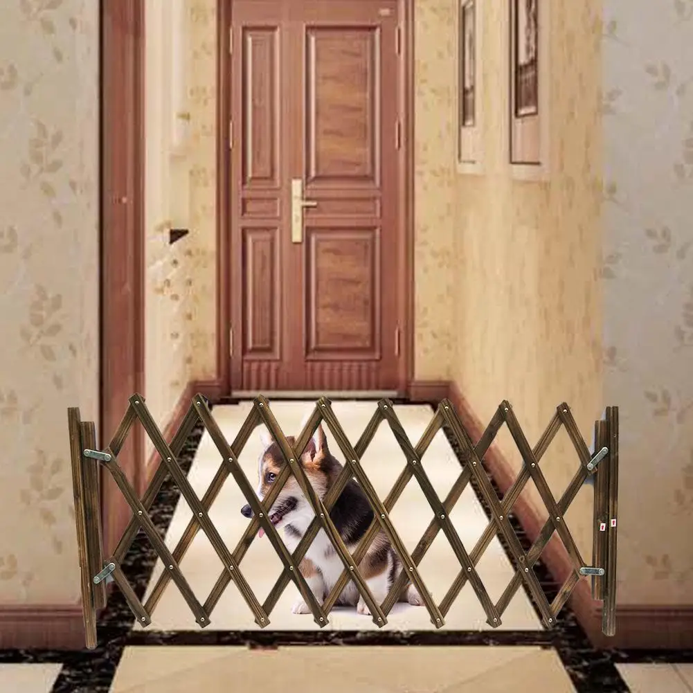 

Carbonized Pet Isolation Door Wooden Fence Retractable Splicing Fence Dog Sliding Door Home Protective Fence