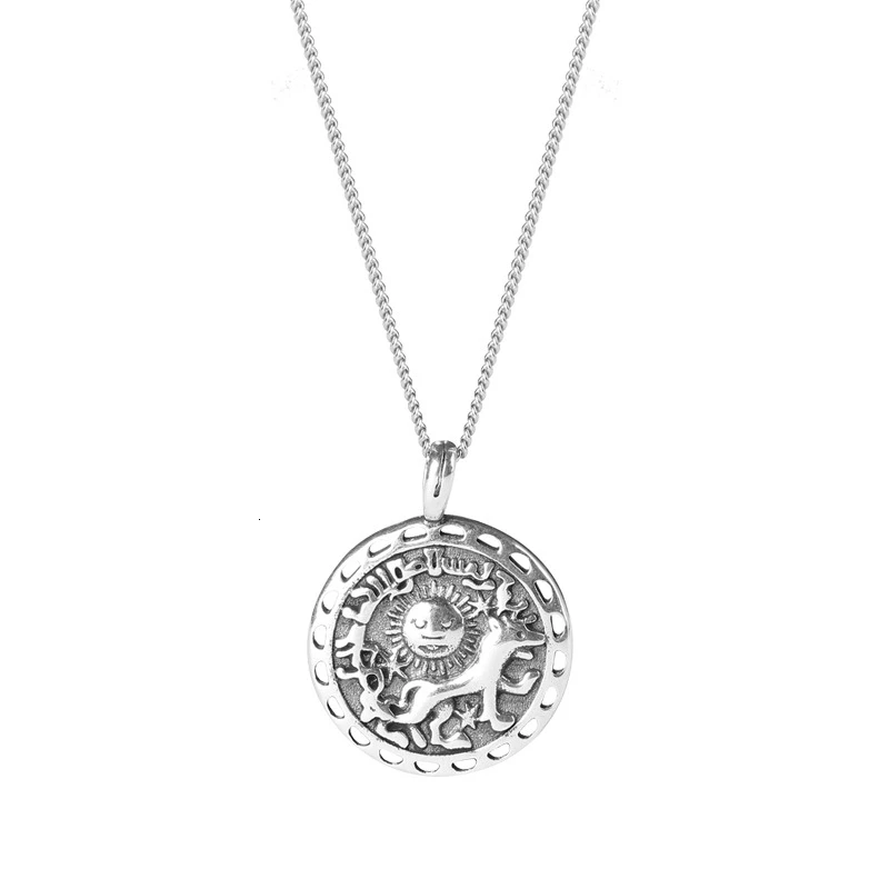 Thai Silver 925 пробы серебряный медальон в форме солнца ожерелье для женщин животное ожерелье из золотых монет ключицы цепи ювелирное изделие в подарок с подвесками Kolye Винтаж - Окраска металла: Thai Silver