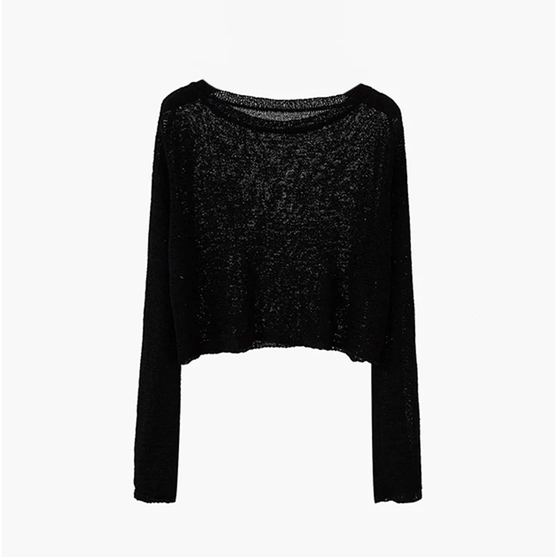 

Черный пуловер с длинным рукавом, женские модные тонкие свитера с круглым вырезом, новинка весны 2021, винтажные вязаные свитера, топы для жен...