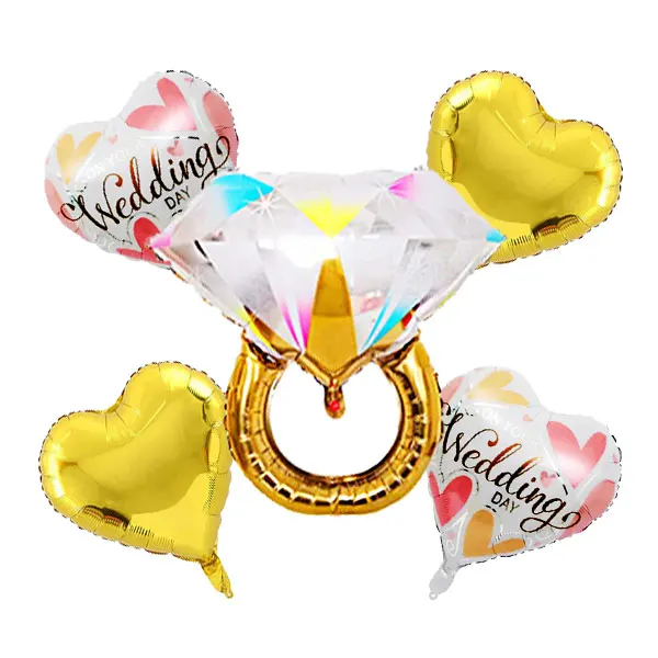 

5 Pcs Diamond Ring Foil Balloon Inflatable Wedding Decoration Helium Air Valentine's Day Balloon Event Party Supplies