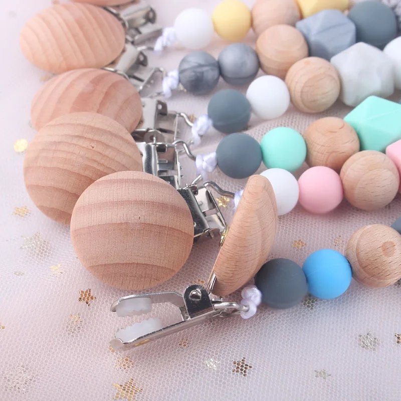 Pinzas de silicona para chupete de beb&eacute;, juguetes de dentici&oacute;n de beb&eacute;, madera de haya masticable de juguete, regalos para Baby Shower-2