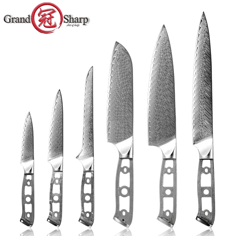 Cuchillo de acero damasco con hoja en blanco, utensilio de cocina VG10, para Chef japonés, rebanar, tallar, Santoku, en blanco, GRANDSHARP