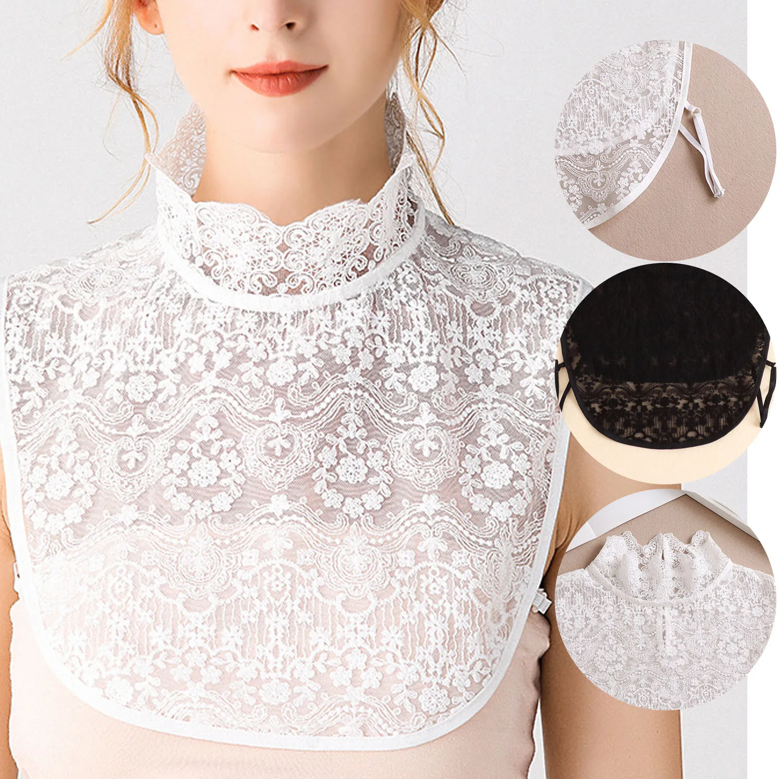 

2021 Women Lace Vintage Fake Collar Detachable False Collar Blouse Half Shirts Collar Lapel Blouse Top Women Clothes Accessorie
