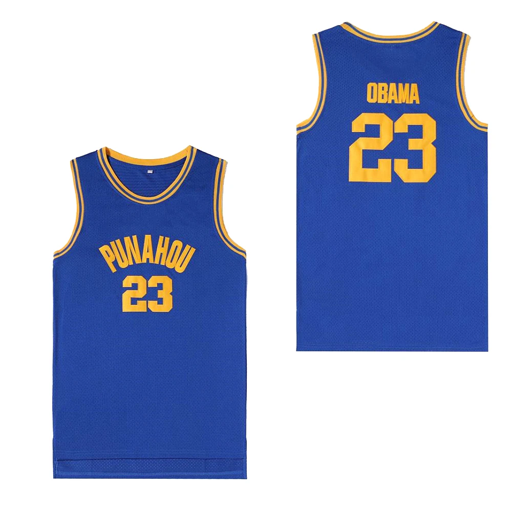 

Bg Basketball Jerseys Punahou 23 Obama Jersey Embroidery Sewing Outdoor Sportswear Hip-hop Culture Movie Blue