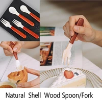 1pc natural shell spoon ice cream cake 12cm home lovely wood shell fork spoon honey salt