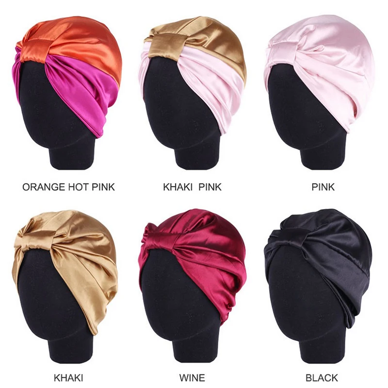 

6 Colors Silk Salon Bonnet Women Sleep Shower Cap Bath Towel Hair Dry Quick Elastic Hair Care Bonnet Head Wrap Hat