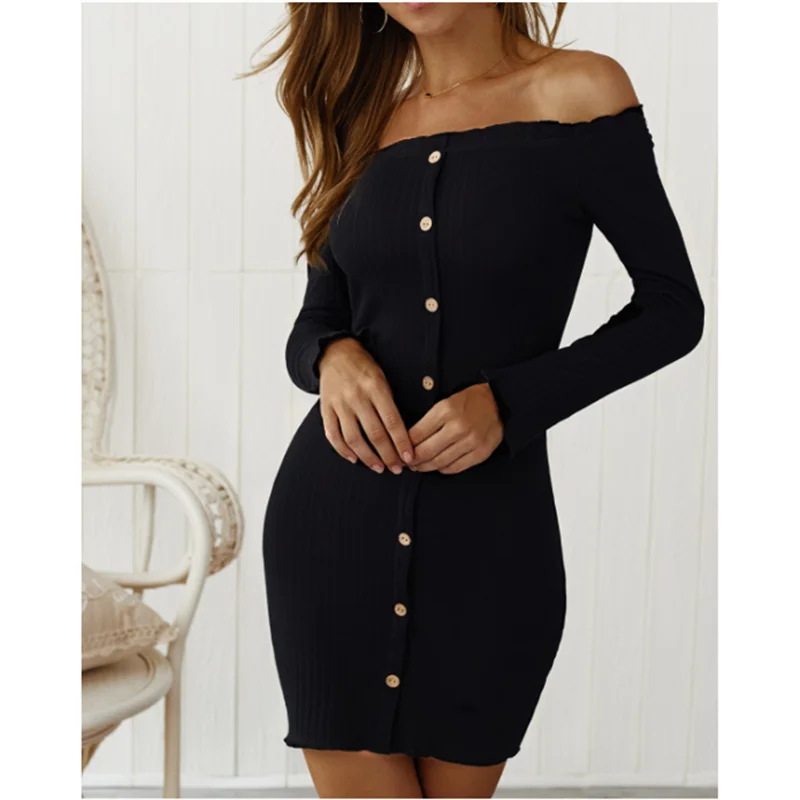 

2019 Women Autumn Dresses Casual Sexy Party Night Elegant Long Sleeve Bodycon Mini Dress