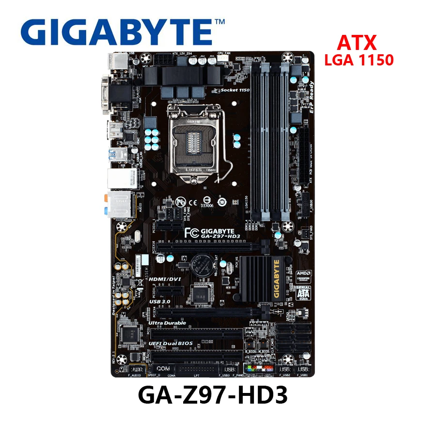 

Used Gigabyte GA-Z97-HD3 100% Original Motherboard LGA1150 DDR3 USB3.0 32G Z97 Z97-HD3 Desktop Mainboard SATA III Mother board