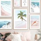 Настенная Картина на холсте с изображением моря, Санторини, пляжа, чайки, цветов, скандинавские постеры и принты для украшения гостиной