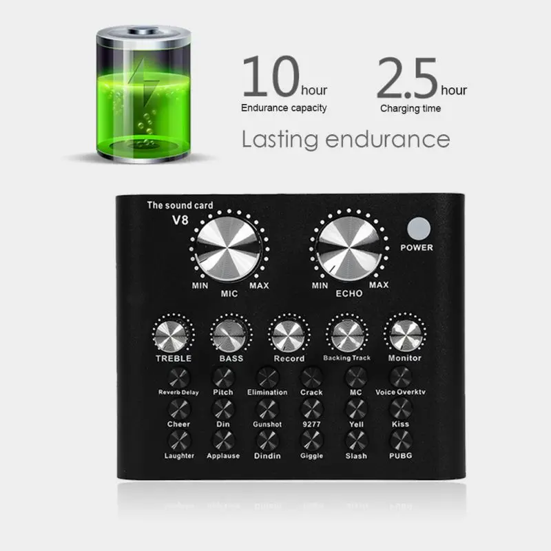 

Live Sound Card V8 Audio External USB Headset Microphone Live Broadcast Sound Card For Mobile Phone Computer PC