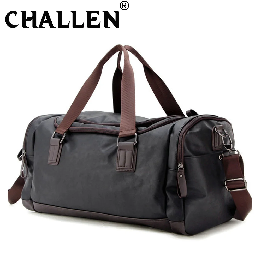 

Men's Fitness Bag Leisure Travel Tote Tide PU Leather Large Capacity Shoulder Diagonal Travel Male Bag B46-10