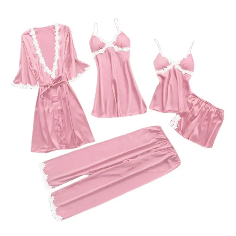 

5Pcs Women Lace Pajamas Set Sexy V-Neck Floral Camisole Summer Sleepwear X3UE