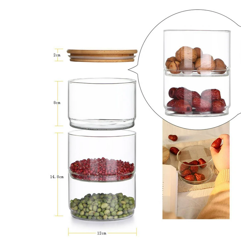 

High Borosilicate Stackable Glass Storage Jars Tank Combination Bamboo Cover Classification Sealed Cans Kitchen Storage Bottle