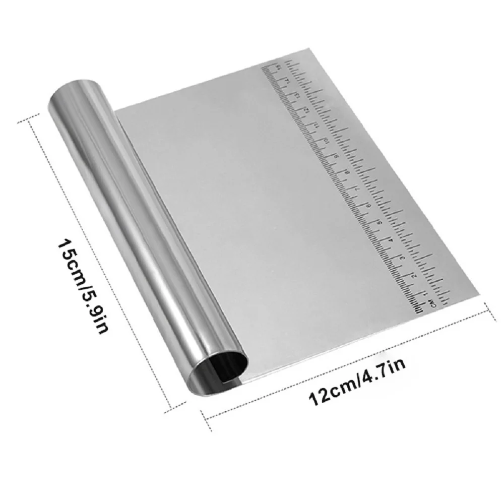 

1pcs Stainless Steel Bowl Scraper Chopper Kitchen Food Scraper Icing Smoother Blade with Measuring Scale for Dough Cake Pizza