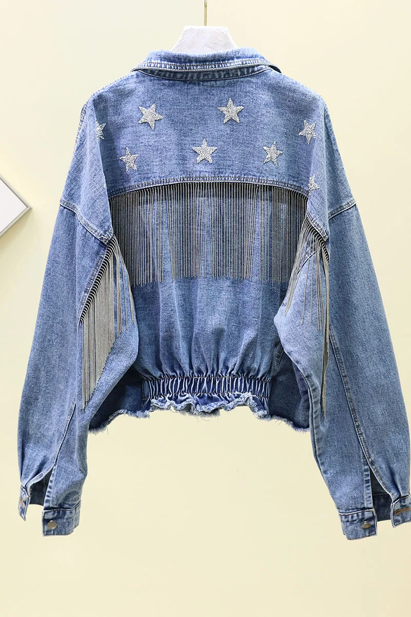 

High Quality 2019 Autumn/Fall Women Jacket Elegant Beading Shining Stars Streetwear Jacket Outerwear Casual Loose Short Jacket