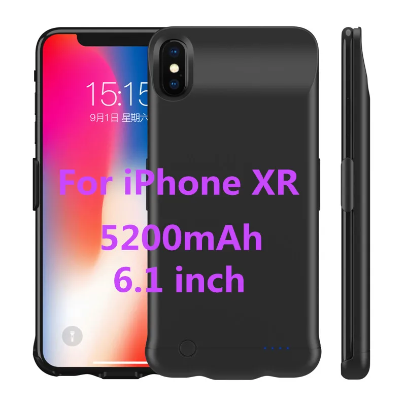 Black for XR 6.1 6200 мАч чехол для зарядного устройства для iPhone XS Max power чехол 5200 мАч портативный резервный внешний аккумулятор чехол для iPhone XR чехол для зарядки - Цвет: Black for XR 6.1