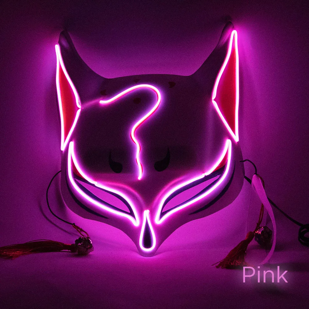 Хэллоуинский комплект «Lighted Kitsune Fox Led Mask Costume Rave Cosplay EDC Party Masque Masquerade Masks Neon Glowing on».