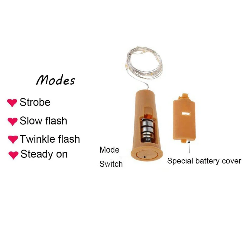 

New 3 Flash modes 2M 20 LEDs Wine Bottle Lights With Cork Copper Wire Fairy String Lights for Wedding Party Christmas Decoration