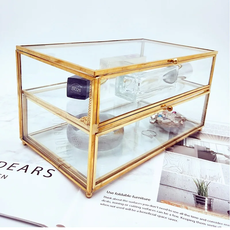 Винтажный стеклянный ящик для хранения косметики органайзер ящика настольный