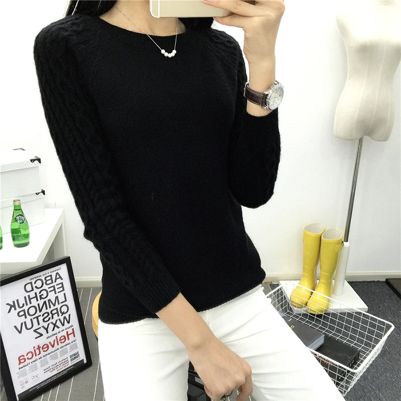 Женский пуловер с круглым вырезом однотонный базовый вязаный свитер в Корейском