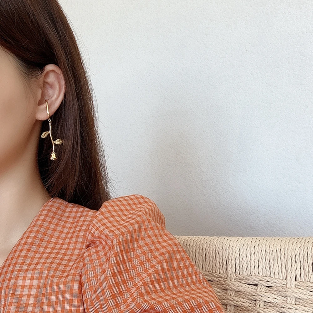 

925 Sterling Silver Earring Rose Flower Clip Earring 18k Gold Earring For Women Elegant Fine Jewelry 925 Exaggerated Accessories