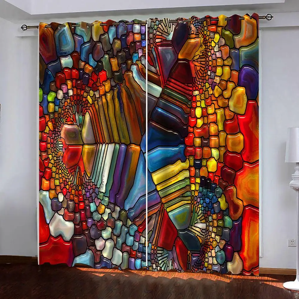 

Colorful stone window curtains for living room bedroom kitchen 3D blinds finished drapes blackout curtain decor