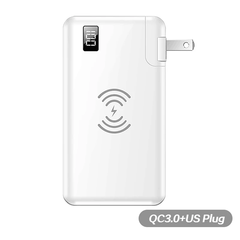 QC3.0 US Plug White 10000 мАч QC3.0 PD быстрое зарядное устройство Банк мощности Беспроводное зарядное устройство для Iphone samsung Tablet type C USB 3 в 1 18650 power Bank повербанк - Цвет: QC3.0 US Plug White