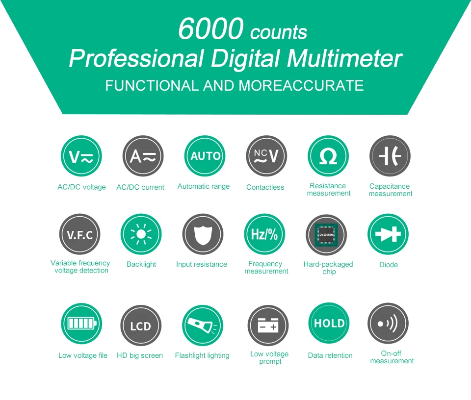 6000 counts Multimeter NCV Digital Multimeter True-RMS Auto Ranging AC/DC Voltage Meter Multimetro Digital Multimetr Voltmeter