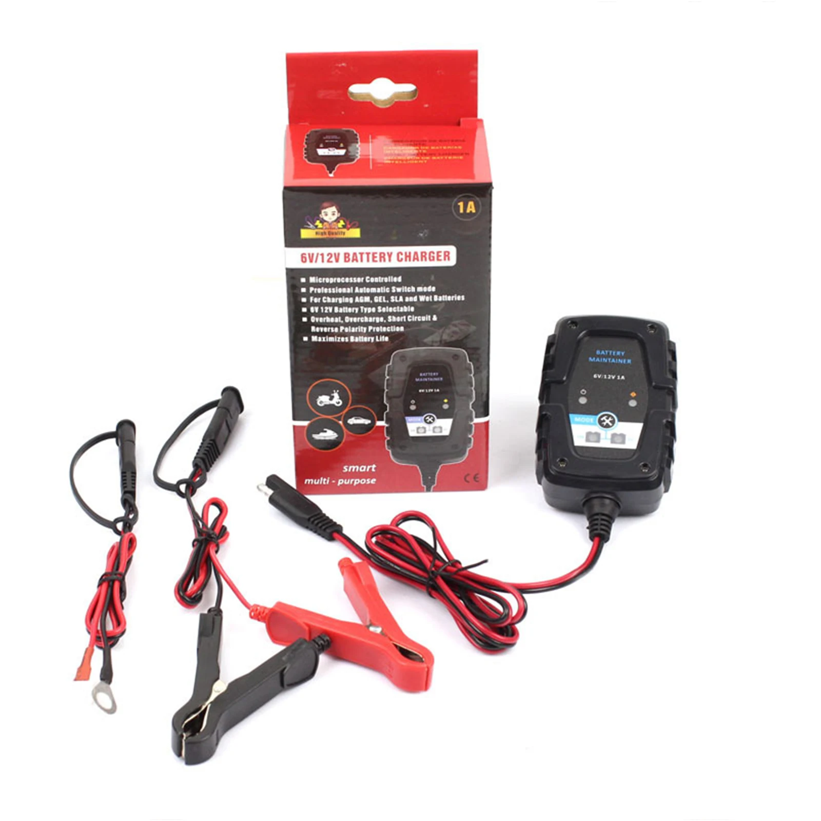 

6V 12V 1A Automatic Smart Battery Charger Maintainer For Car Motorcycle Scooter Battery Charger 100-240V AC, 50-60Hz