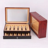 black burgundy wooden pen display storage case 23 pens capacity fountain pen collector organizer box with transparent window