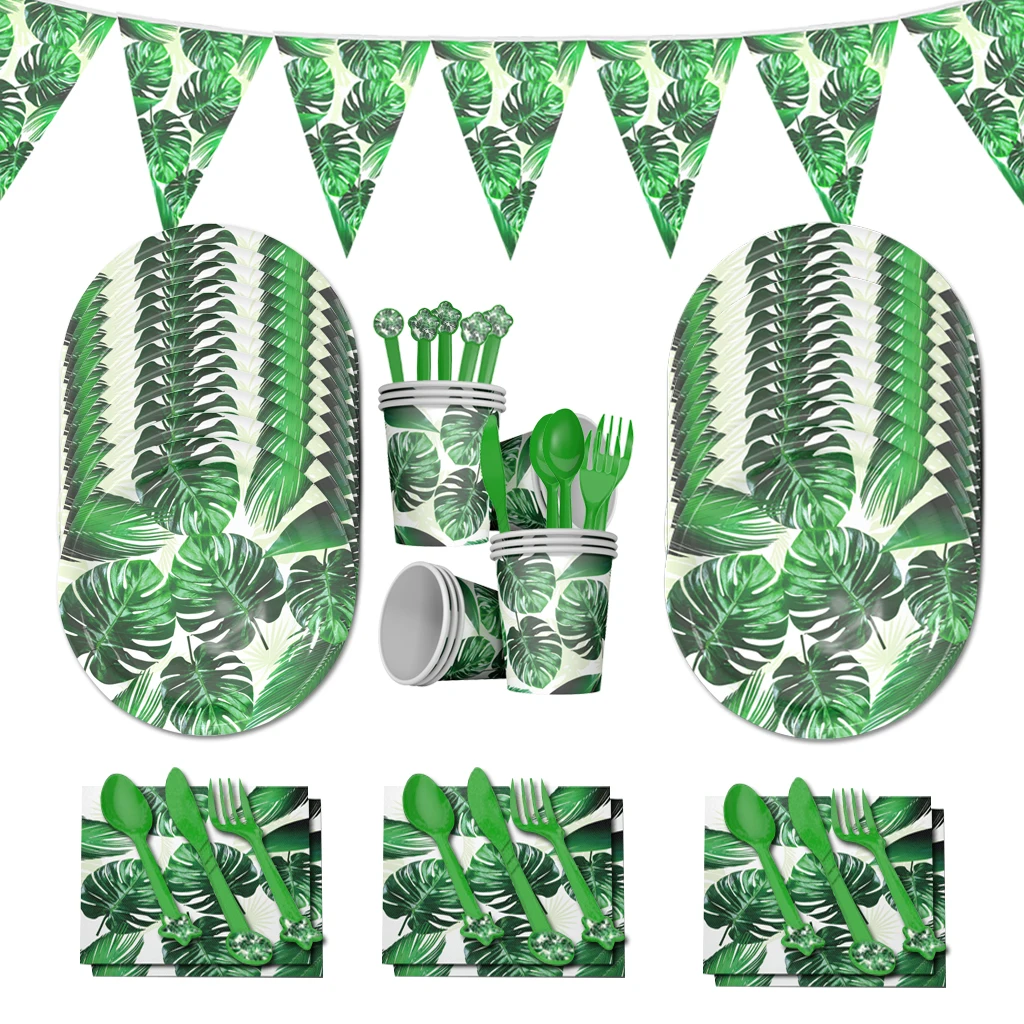 

Plant Theme Disposable Tableware Tropical Forest Jungle Safari Party Balanopsis Lanceolata Hawaii Aloha Summer Tropic Party
