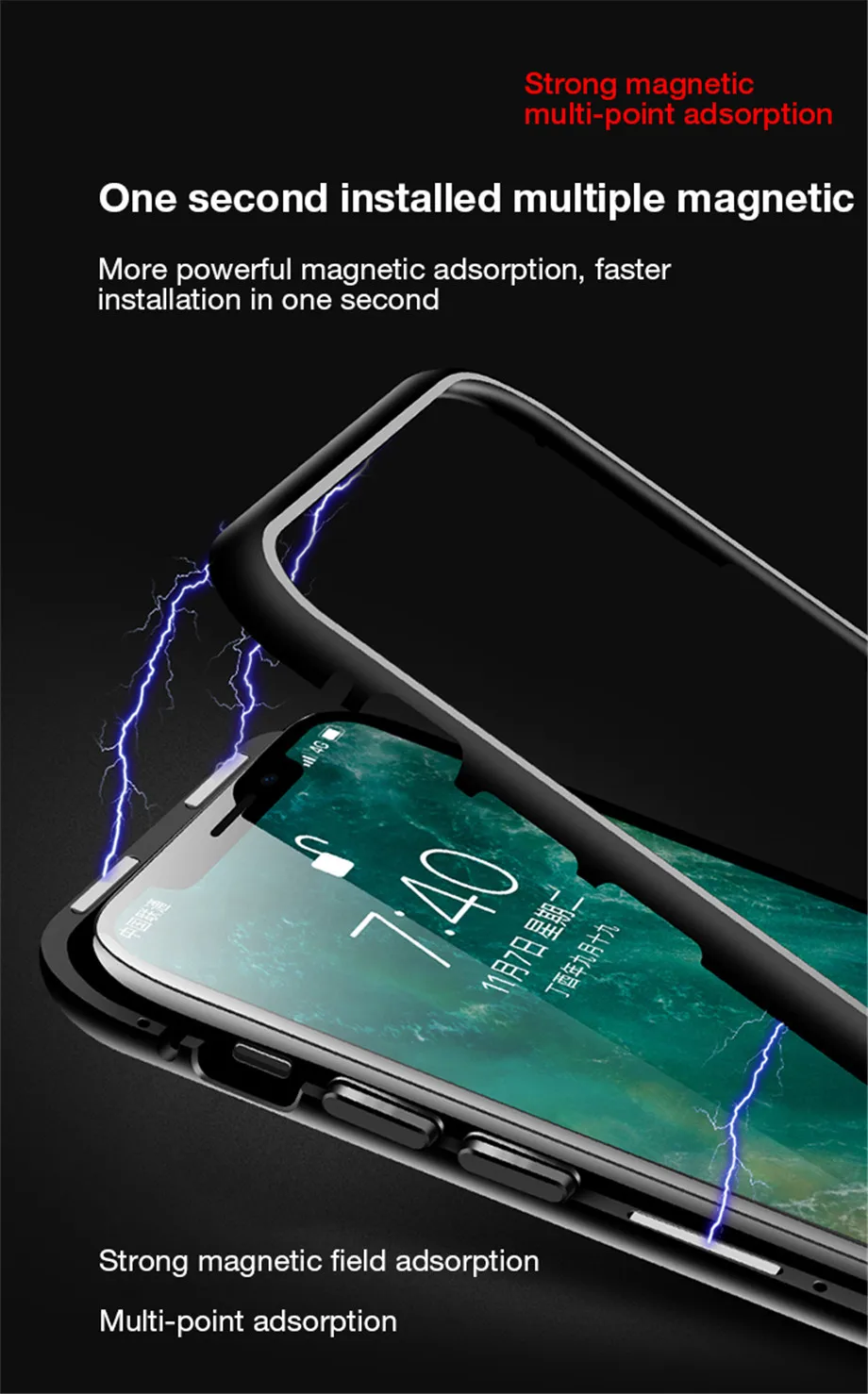 Магнитный адсорбционный металлический чехол на iPhone X XR XS MAX защитный чехол для iPhone 6 6s 7 8 Plus чехол из закаленного стекла