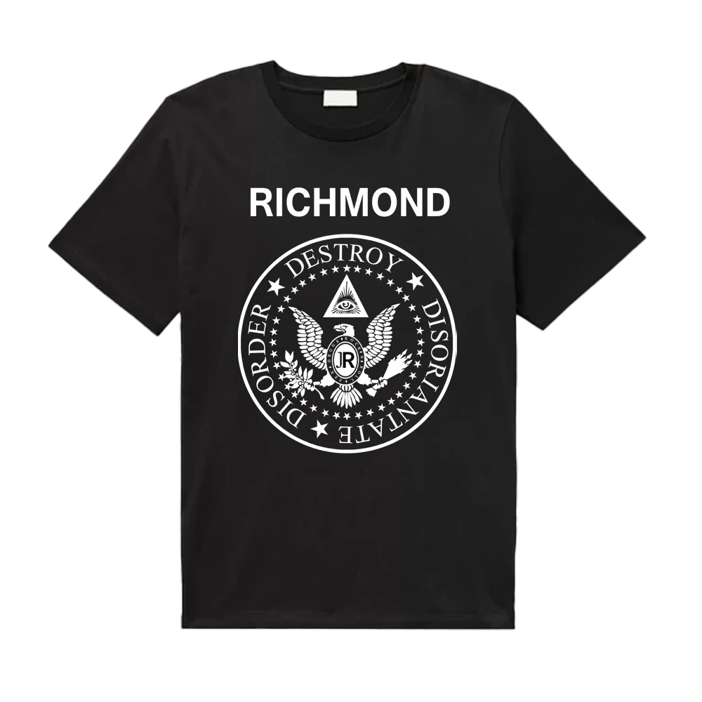 

Mens Brand John Richmond Classical Print Short Sleeve T-shirt Brand Design Tide High Street Loose Hip-hop Casual T-shirt